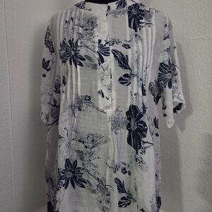 Navy and White Floral Women's Blouse